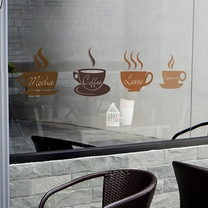 Adesivi murali creativi con tazzine da caffè Mocha e Latte per la decorazione del bar o casa