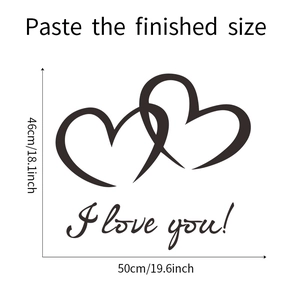 Detailed dimension layout of I love you heart wall sticker measuring 50cm by 46cm