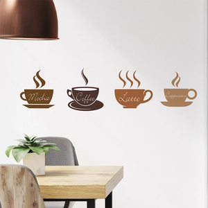 Adesivi murali a tema caffè con tazze Mocha e Latte per decorazioni della cucina