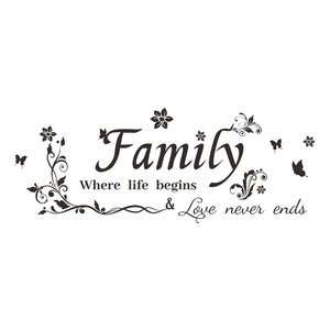 Family Where life begins and Love never ends floral wall sticker for home decoration