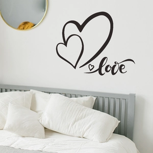 Romantic black vinyl wall sticker with overlapping hearts and Love text for home decor