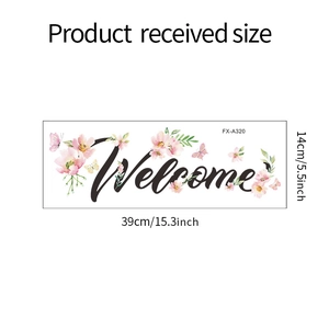 Détail de l'autocollant mural Welcome adhésif dimensions 39cm x 14cm avec motifs floraux