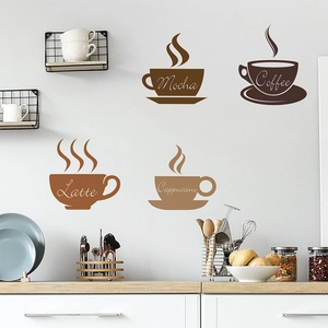 Adesivi murali caffè con disegni Mocha Latte e Cappuccino per decorazione cucina