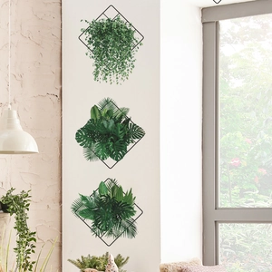 Three-piece black geometric metal wire frames with lifelike faux greenery wall decor
