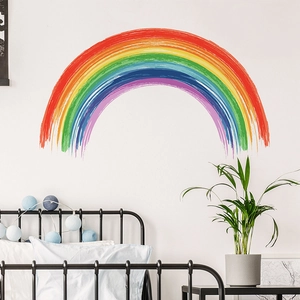 Rainbow wall decal for kids room featuring hand-painted brush textures in vibrant colors