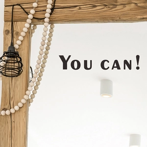 Minimalist 'You can!' motivational mirror wall sticker for home decor in wooden frame