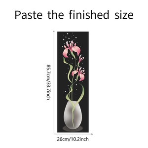 Vertical floral wall sticker detail with pink iris and dimensions 85.7cm by 26cm