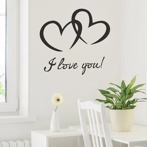 Artistic black intertwined hearts with I love you text wall sticker for living room decor