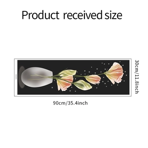Detailed sheet showing 30x90cm floral wall sticker with pink flowers and white vase