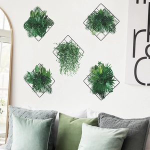 Self-adhesive iron mesh tropical plant wall decals featuring monstera and fern leaves