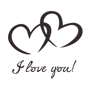 Minimalist black double heart wall sticker with I love you text for living room decor