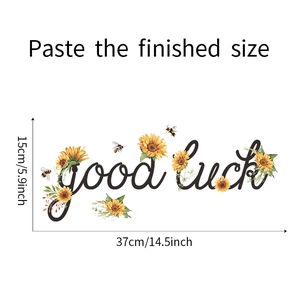 Detail view of Sunflower Good Luck wall sticker with precise dimensions 37x15cm
