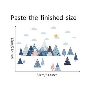 Finished size display of cartoon mountain and cloud wall stickers, 85cm by 62cm dimensions