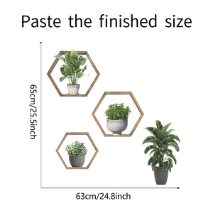 Detail of green potted plant wall stickers showing dimensions 65cm height and PVC material