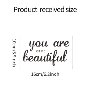 Detailed dimension layout of You are Beautiful mirror sticker measuring 16cm by 10cm