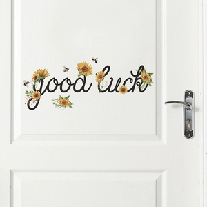 Sunflower Good Luck Wall Sticker PVC Self Adhesive Removable Door Decal For Living Room Bedroom Floral Bee Home Decor