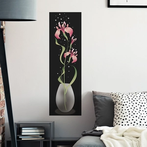Modern Minimalist Pink Iris Flower Vase PVC Wall Sticker Black Background Removable Decorative Mural Decal For Home Bedroom