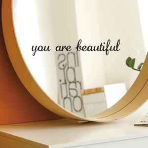 Modern black cursive 'you are beautiful' vinyl wall sticker for mirrors and home decor