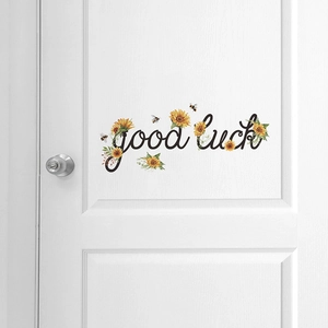 Self-adhesive sunflower wall decal with Good Luck slogan for living room door decoration
