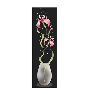 Elegant vertical wall sticker featuring pink iris flowers in a vase on black background