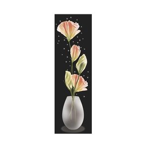 Floral wall sticker featuring pink eustoma flowers in a white vase on a black background