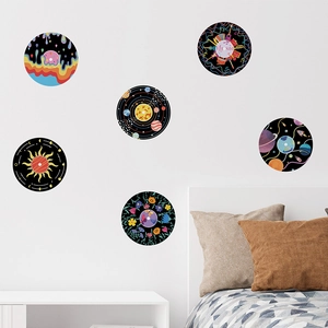 Set of six solar sunflower planet wall decals for modern living room and bedroom decor