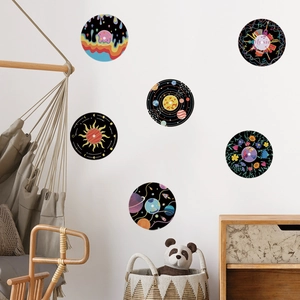 Set of 6 colorful sunflower and planet decorative wall stickers for living room decor