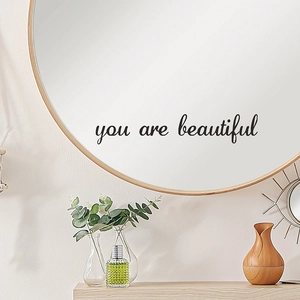 Minimalist 'you are beautiful' vinyl mirror decal for home wall decor and aesthetics