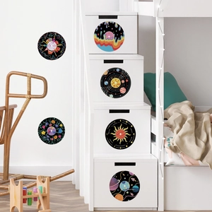 Solar system and floral vinyl record style wall stickers for living room decor