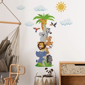 Sticker mural animaux de la jungle et palmier pour la décoration de chambre d'enfant