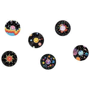 Set of 6 mystical sunflower and space themed self-adhesive round wall stickers for home decor