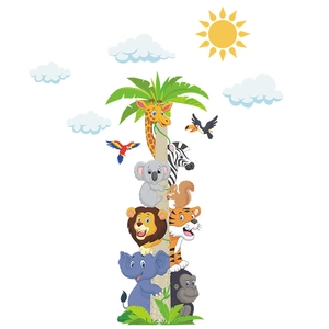 Stickers muraux détaillés avec cocotier et animaux de la jungle pour chambre d'enfant
