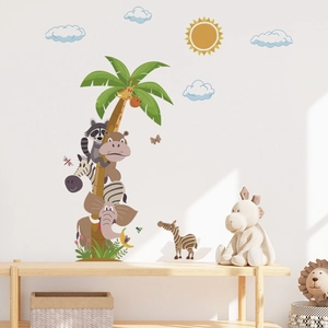Vue détaillée de stickers muraux animaux du safari pour la décoration de chambre d'enfant