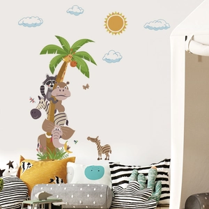 Détails des stickers muraux animaux de la jungle avec girafe et palmier pour chambre d'enfant