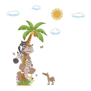 Autocollants muraux animaux de la jungle et palmier pour chambre d'enfants