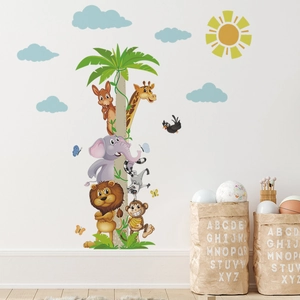 Stickers muraux colorés palmier et animaux tropicaux pour la déco de chambre d'enfant