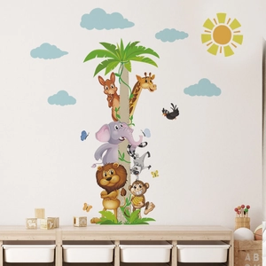 Stickers muraux animaux de la forêt et palmiers pour déco de chambre d'enfant
