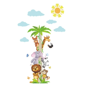 Stickers muraux animaux tropicaux et palmiers pour décoration de chambre d'enfant colorée