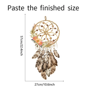 Ethnic style dreamcatcher wall sticker with feathers and flowers dimensions 57cm by 27cm