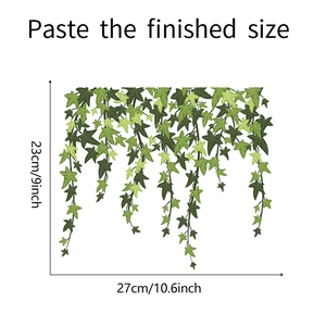 Self-adhesive green ivy vine wall decal showing finished size of 23x27cm for home decor