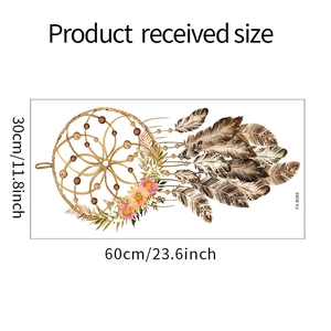 Detail view of Bohemian dreamcatcher wall sticker showing 30cm x 60cm dimensions