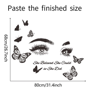 Detail of She Believed She Could wall decal with butterflies and eyes silhouette
