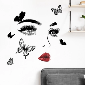 Modern Beauty Eyes And Butterfly Red Lips Wall Sticker PVC Self Adhesive DIY Decal For Bedroom Living Room Home Decor