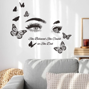 Inspirational Eyes Butterfly Wall Sticker Quote She Believed She Could so She Did PVC Self Adhesive Living Room Decor