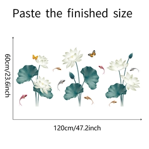 Chinese lotus flower wall stickers set with koi fish and butterfly 120x60cm dimensions