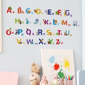 Colorful ABC wall decals with cartoon animals for kids room education and decor
