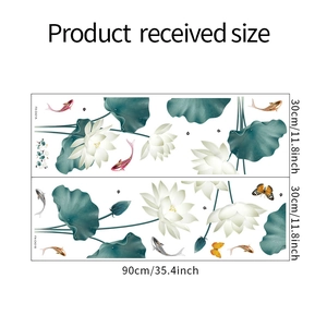 Detailed dimension layout of lotus and koi wall stickers with FX-C421 product sizing