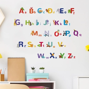 Colorful animal alphabet wall decals featuring capital letters for children's room decor