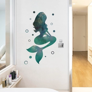 Adesivo murale sagoma di sirena cielo stellato per camera da letto e bagno decorazione