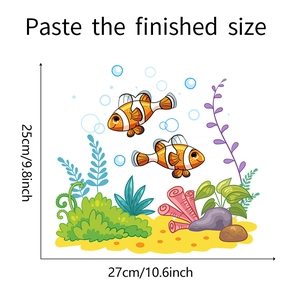 Detailansicht der Cartoon Clownfisch Wandtattoo Maße mit 27cm Breite und 25cm Höhe